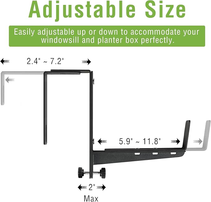Window Box Brackets, Adjustable Hanging Railing Planter Box Brackets, Heavy Duty Wall Mount Iron Flower Box Holder for Outdoor Windowsill, Balcony, Garden, and Fence (2 Pack) NouraVita