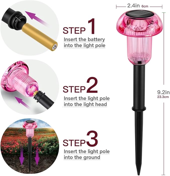 Easter Solar Pathway Lights Outdoor Decorative 4 Pack, Purple LED Mushroom Solar Lights Outdoor Waterproof Solar Powered Decor for Yard Driveway Patio, Valentines Day Halloween Christmas Garden Decor COZYPAVILION