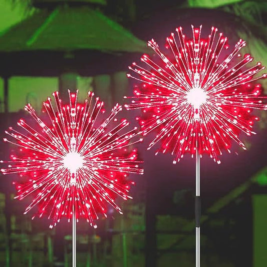 JJGoo Solar Firework Lights, 2 Pack 120 LEDs 2 Lighting Modes Solar Garden Lights Outdoor Waterproof for Yard Patio Walkway Pathway Party Wedding Christmas Decorative - Red JJGoo