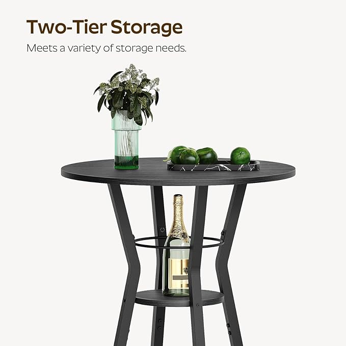 Bar Table, 2-Tier Round High Top Table, Pub Table, Home Bar Counter Height, Bistro Tables, for Kitchen, Living Room, Meeting Room, Pub, Black BT03BB Yatiney