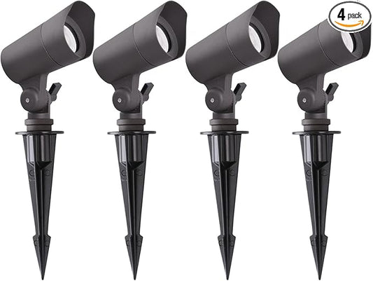 LED Landscape Lights with Connectors, 12V Low Voltage, Warm White 3000k, 4W, 175LM, Outdoor Waterproof Garden Pathway Lights Wall Tree Flag Spotlights with Spike Stand, 4 Pack EENERGETICLIGHTING