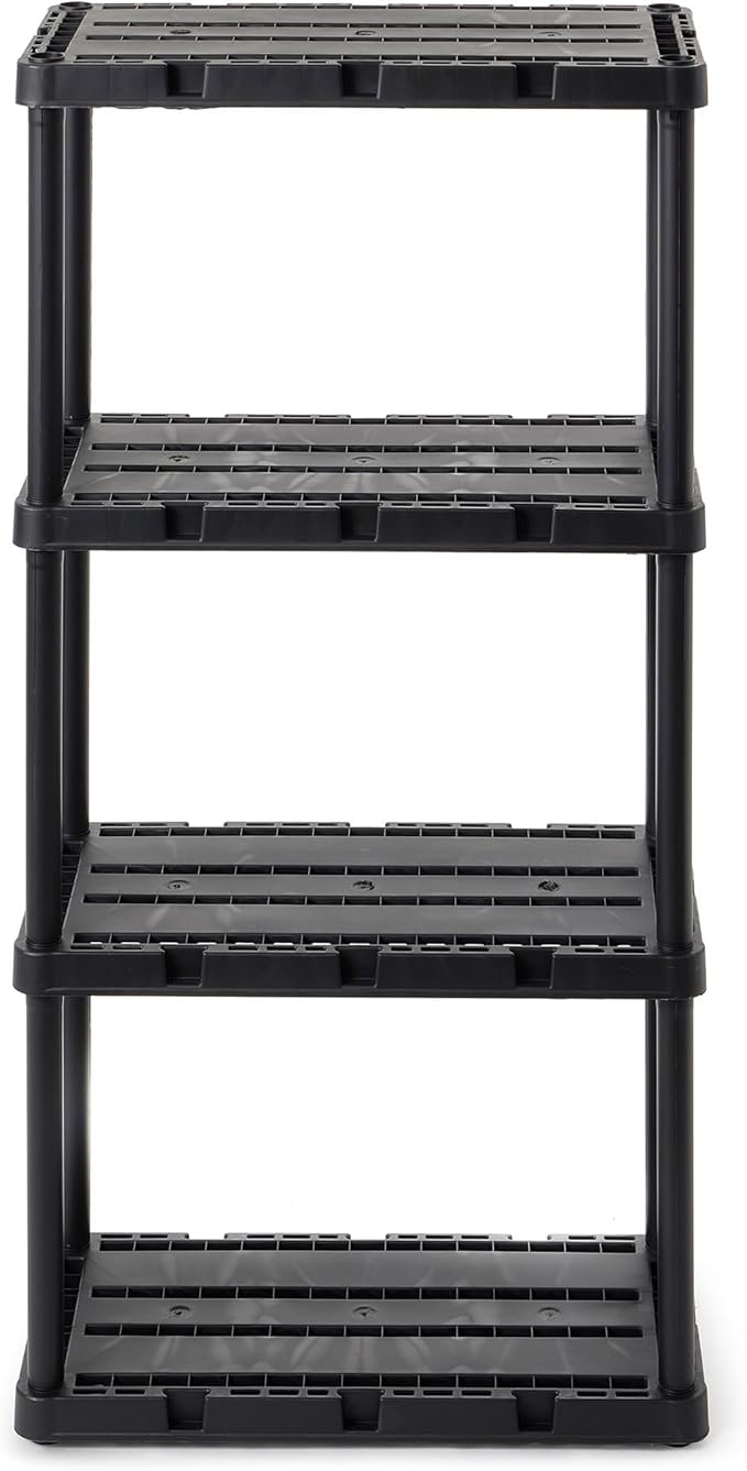 Gracious Living Light Duty Storage Shelves, Knect-A-Shelf 4-Shelf Ventilated Shelving Rack Organizer for Home, Garage, Basement & Laundry, Black GraciousLiving