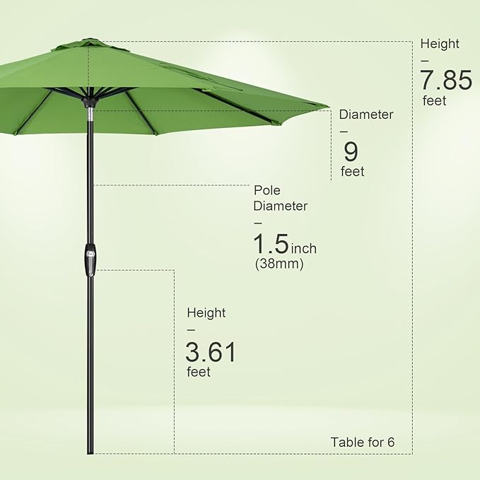 Tempera Patio Market Outdoor Table Umbrella with Auto Tilt and Crank, Large Sun Umbrella with Sturdy Pole & Fade Resistant Canopy, Easy to Set TemperaPatioLife