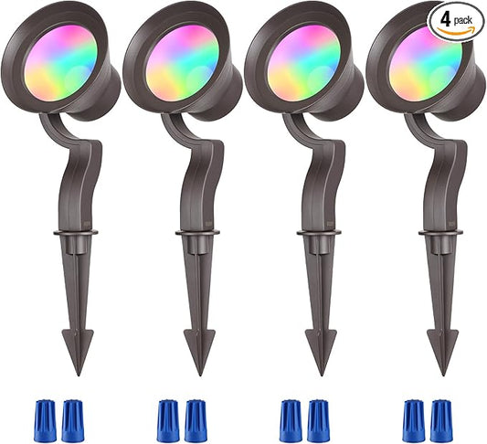 LEONLITE 10W RGB Low Voltage Landscape Lights, Color Changing Wall Wash Landscape Lighting Outdoor, 12V LED Landscape Spotlights, Uplight, ETL Listed, Aluminum, IP65 Waterproof, Pack of 4 LEONLITE