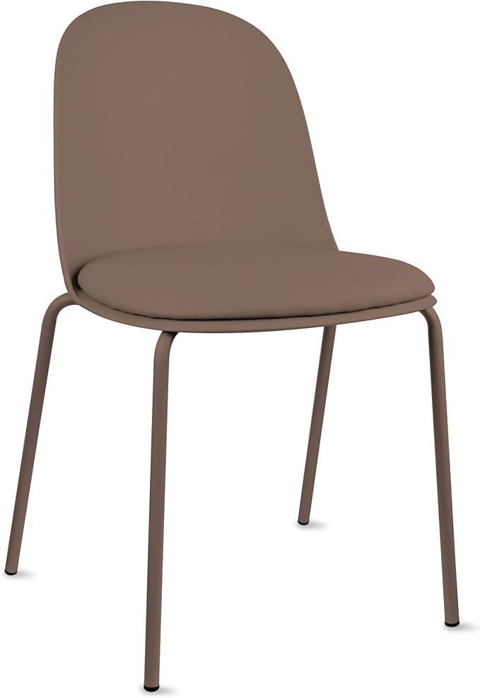 2xhome Parent Modern Stackable Armless Dining Chair | Plastic Shell Seat with Metal Legs | Indoor or Outdoor Use | Home Kitchen Patio (1, Brown, Padded Seat) 2xhome