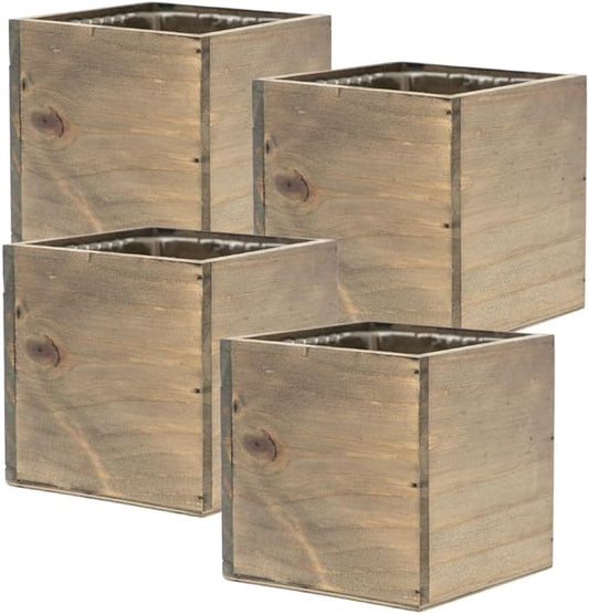 Wooden Planter Box, Rustic Barn Wood with Plastic Liner l Garden Decor l Restaurant and Wedding Decorations l Wedding Bouquets, Table Centerpiece (5x5 Set of 4, Natural) Rootora
