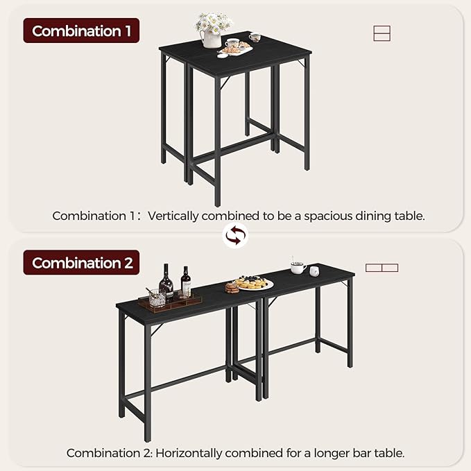 Narrow Bar Table, 63-Inch Pub Table for Dining Room, Counter Bar Tables with Sturdy Metal Frame, Connectable Bar Table, Multifunctional Console Table, Black BTBK1601 MAHANCRIS