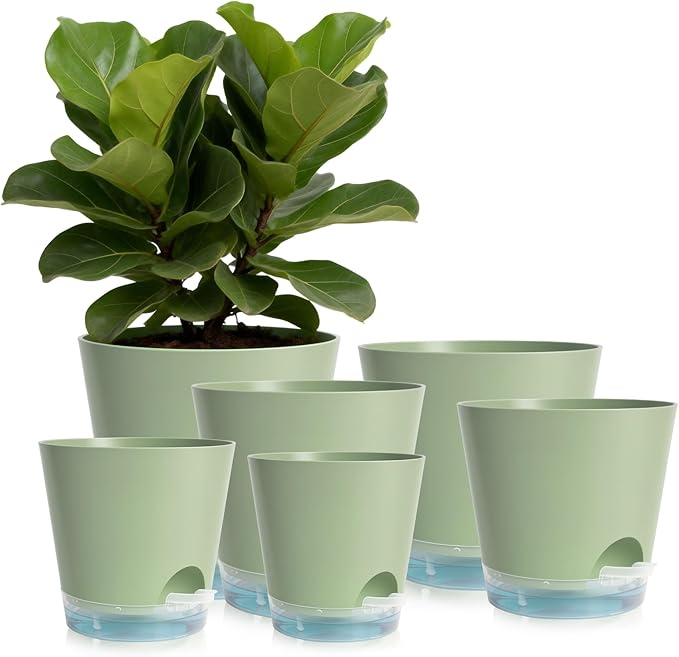 GARDIFE 2026 Upgraded Self Watering Plant Pots with Drainage Hole, 7/6.5/6/5.5/5/4 Inch Flower Planting Containers for House Plants, African Violet, Flowers, Cactus (Green, 7+6.5+6+5.5+5+4 inch) GARDIFE