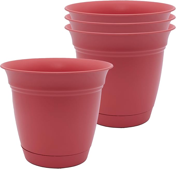 The HC Companies 6 Inch Eclipse Round Planter Pots with Drainage Holes & Attached Saucer, Lightweight UV-Resistant Plastic Indoor & Outdoor Planters, 4-Pack Flower Pots for Garden & Home Decor, Rose TheHCCompanies