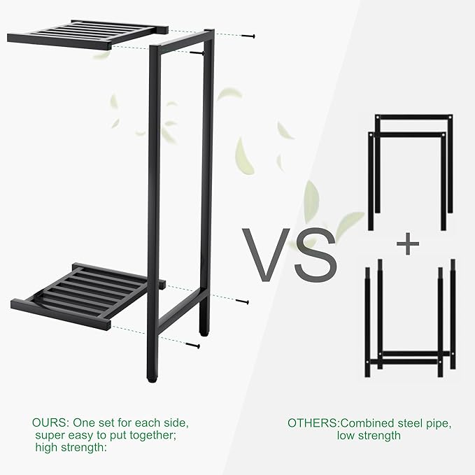 Zhongma 2 Tier 30" Tall Indoor Outdoor Plant Stand, 12 L x 12 W x 30 H inch, Heavy Duty Square Metal Flower Stand for Patio, Home, Garden, 220 LBS Capacity & Heavy Duty Construction Zhongma