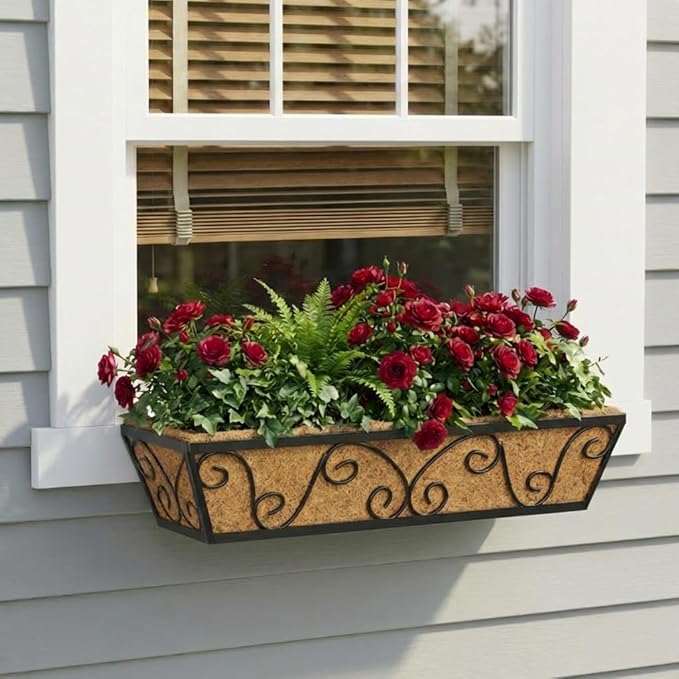 Y&M 24 Inch Window Deck with Coco Liner, Fence Metal Hanging Flower Planter Window Basket Deck Railing Planter Boxes for Outdoor Garden Lawn-Butterfly, 6pcs YM