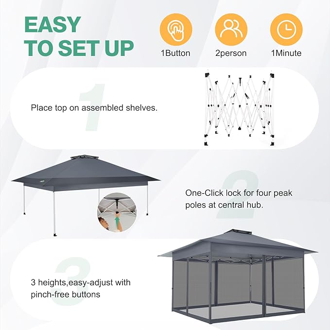 C0BIZI Gazebo 10x15 Pop up Canopy,Gazebos on Clearance-Canopy Tent with Mosquito Netting for Lawn,Garden,Backyard & Patio-Outdoor Tent-Water Resistant and UPF50+ (Gray) COBIZI