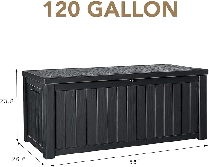 Devoko 120 Gallon Resin Deck Box Waterproof Indoor Outdoor Storage Box Lockable Large Storage Container for Patio Furniture Cushions and Garden Tools DEVOKO