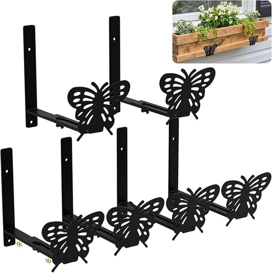 Adjustable Window Box Brackets, 6 to 12 inch Heavy Duty Window Planter Box Brackets, Butterfly Shape Wall Mount Flower Box Holder, 6 Pack BIOMAND