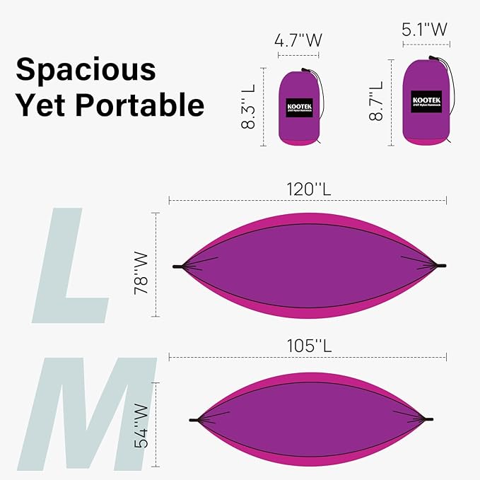 Kootek Camping Hammock, Portable Hammocks with Tree Straps & Attached Carry Bag, Camping Essentials Gear, Perfect for Outside Indoor Hiking Beach Backpack Travel Kootek
