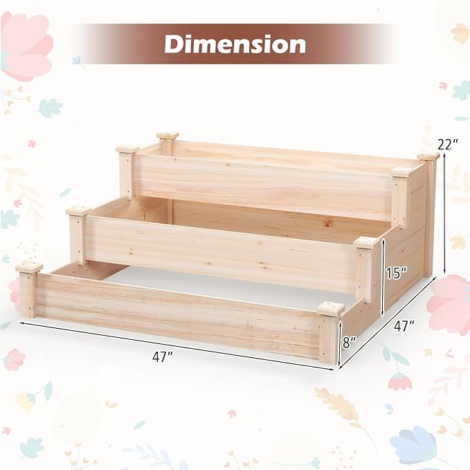 Giantex 3-Tier Raised Garden Bed, Tiered Planter Box w/Open-Ended Base, Fir Wood Elevated Raised Beds for Gardening, Vegetable Flower Herb Fruit, Perfect for Patio, Lawn, Backyard Giantex