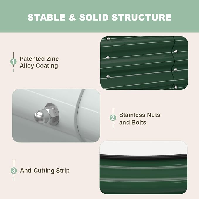 Raised Garden Bed, 6x3x1ft Galvanized Outdoor Planter Beds with Safety Edging and Gloves, Oval Metal Planter Box for Gardening Vegetables Flowers Herb-Deep Green Patiobay