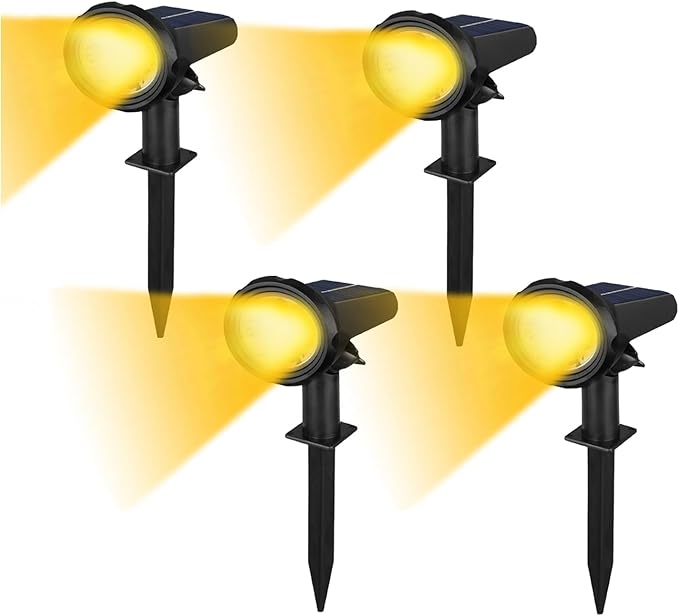 Solar Spot Lights Outdoor，Solar Lights Outdoor Waterproof IP68，Dark Sensing Auto On/Off，Suitable for Garden, Corridor Landscape Lighting and Flag Lighting. (Warm White, 4-Pack) Rootora