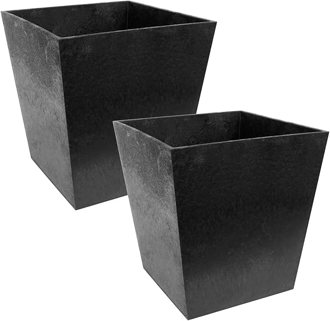 Tierra Verde 2-Pack Indoor & Outdoor Self-Watering Square Planters, Small, Sonata, Black - Planter Containers for Plants and Flowers - Gardening and Landscaping Accessories TierraVerde