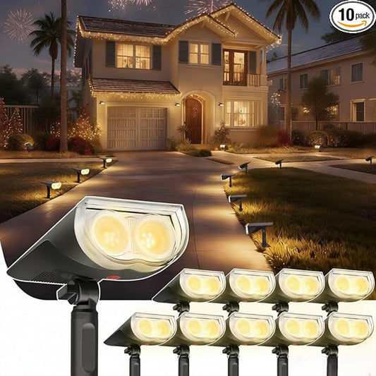 Linkind Solar Lights Outdoor StarRayS, Bright Solar Spot Lights Outdoor, IP67 Waterproof Spotlights for Landscape Garden Yard Walkway Patio Tree（Warm White, 10 Pack Linkind