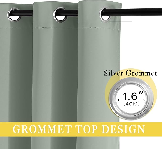 NICETOWN Blackout Sage Green Curtain for Windows 120 inch Long - Thermal Insulated Solid Grommet Room Darkening Drape Sound Reducing for Bedroom/Living Room (1 Panel, W52 x L120) NICETOWN