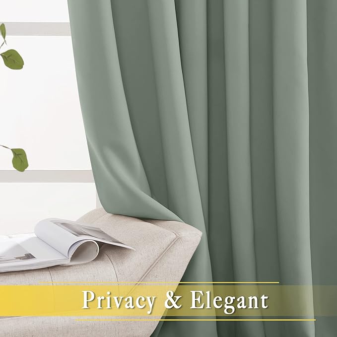 NICETOWN Blackout Sage Green Blackout Curtain for French Door, Grommet Room Divider Curtain Wide Window Treatment Voice Reducing Thermal Drape for Bedroom/Living Room (1 Panel, W80 x L95) NICETOWN
