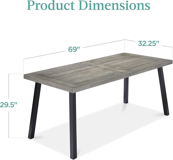Best Choice Products 6-Person Indoor Outdoor Acacia Wood Dining Table, Picnic Table w/Powder-Coated Steel, 350 Pound Capacity Legs - Weathered Gray BestChoiceProducts