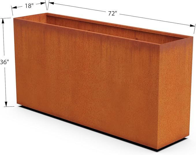 Plantercraft Large Rectangular Planters for Outdoor Plants - 72x18x36 Corten Steel Planter, Extra Large Metal Planter Box for Patio, Garden & Commercial Use - Heavy Duty, Made in USA Plantercraft