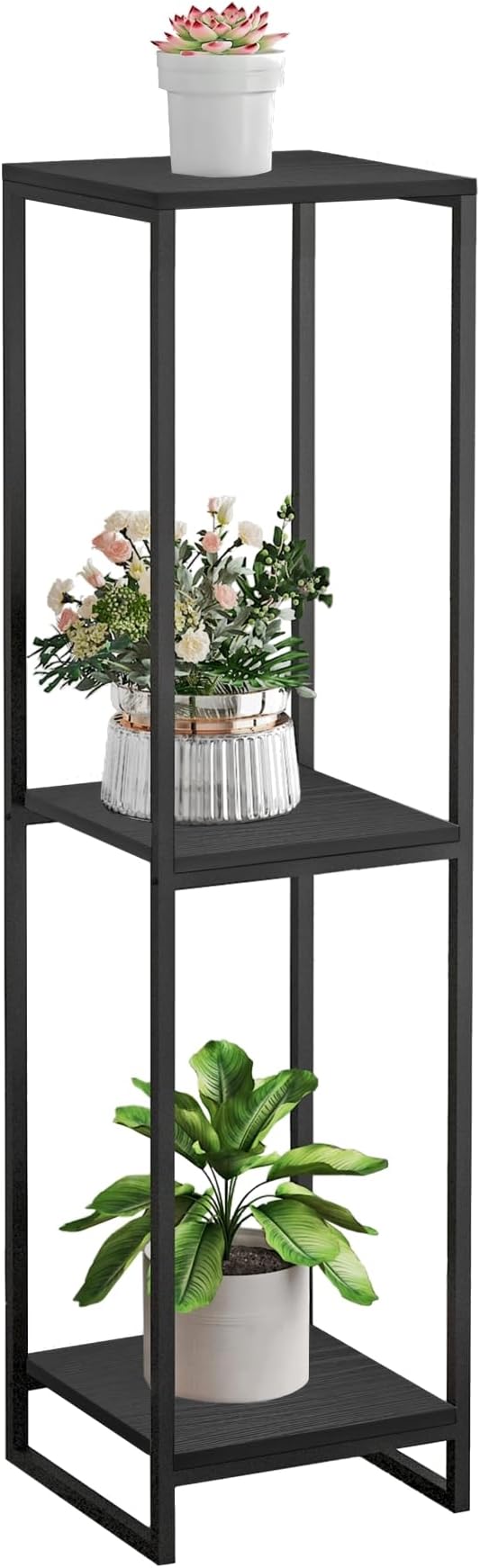 46" Tall Plant Stand Indoor, 3-Tier Modern Plant Shelf, Corner Flower Pot Holder Organizer for Living Room Balcony Patio Garden (Black) GreenLivingSpaces