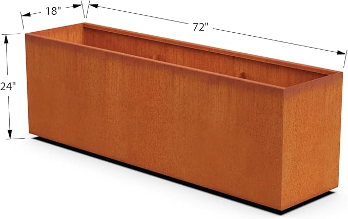Plantercraft Large Rectangular Planters for Outdoor Plants – 72x18x24 Extra Large Corten Steel Planter | Heavy-Duty Metal Planter Box for Patios, Decks and Commercial Landscapes Plantercraft