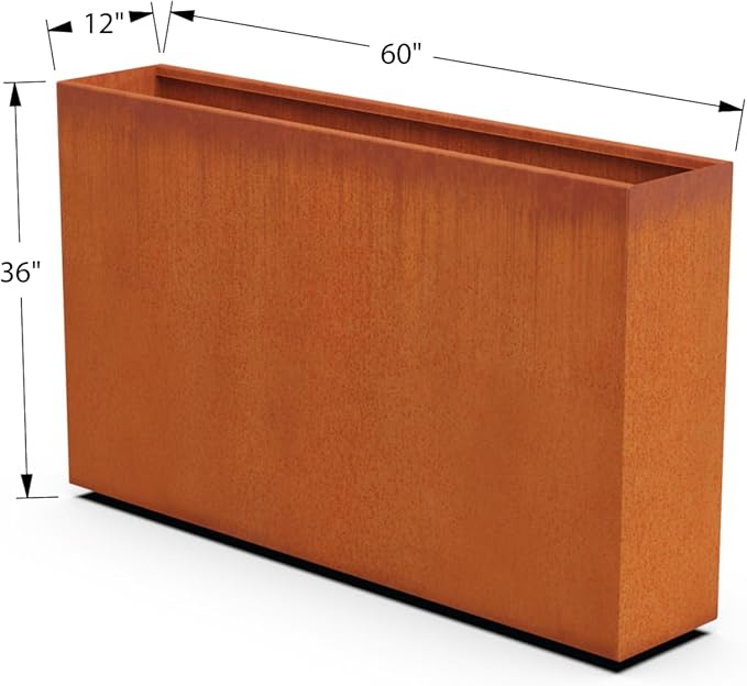 Plantercraft Large Rectangular Planters for Outdoor Plants | 60x12x36 Inch Corten Steel Planter | Extra Large Outdoor Planter Box for Patio Privacy Screen or Deck Divider | Heavy Duty Metal Planter Plantercraft