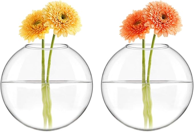 Mkono Wall Hanging Glass Terrariums Planter Oblate Flower Vase for Hydroponics Plants, Bathroom, Home Office Living Room Decor, Set of 2 Mkono