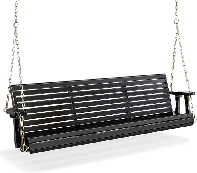 VINGLI Upgraded Patio Wooden Porch Swing for Courtyard & Garden, Heavy Duty 880 LBS Swing Chair Bench with Hanging Chains for Outdoors (Black, 5 FT) VINGLI