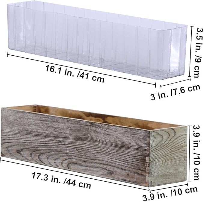 1 Pcs Wood Planter Rectangle Whitewashed Rectangular Decorative Wooden Box with Inner Plastic Box - 17.3" L x 3.9" W x 3.9" H Floral Natural Centerpieces Rustic Wedding Decor Winlyn