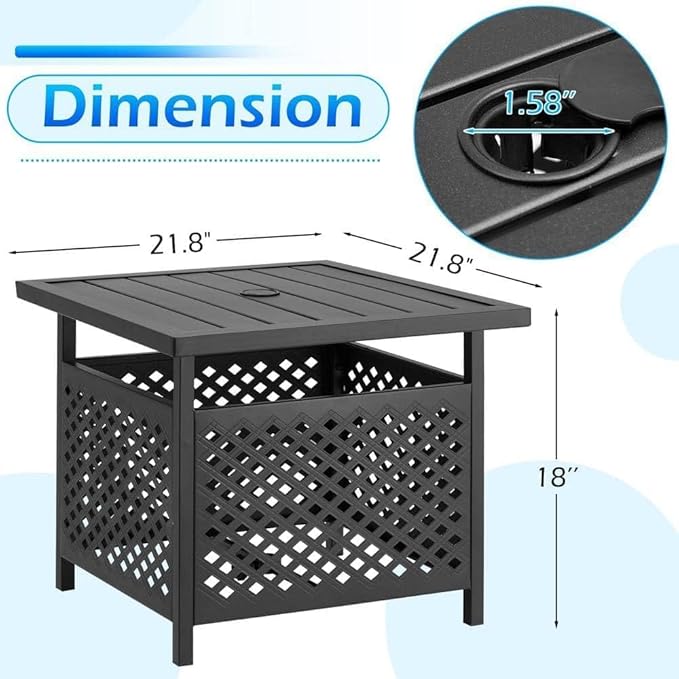PHI VILLA Outdoor Patio Side Table Set of 2, 22" Small Black Metal Square End Table with Umbrella Hole, Outside Coffee Bistro Table for Porch, Deck, Balcony, Indoor PHIVILLAThepioneerofcomfortablehouseholdsupplies