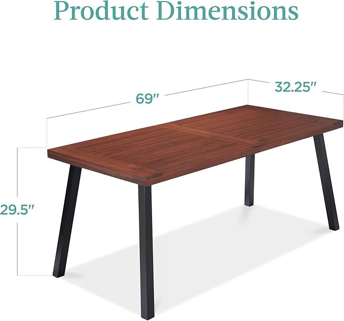 Best Choice Products 6-Person Indoor Outdoor Acacia Wood Dining Table, Picnic Table w/Powder-Coated Steel, 350 Pound Capacity Legs - Walnut Brown BestChoiceProducts