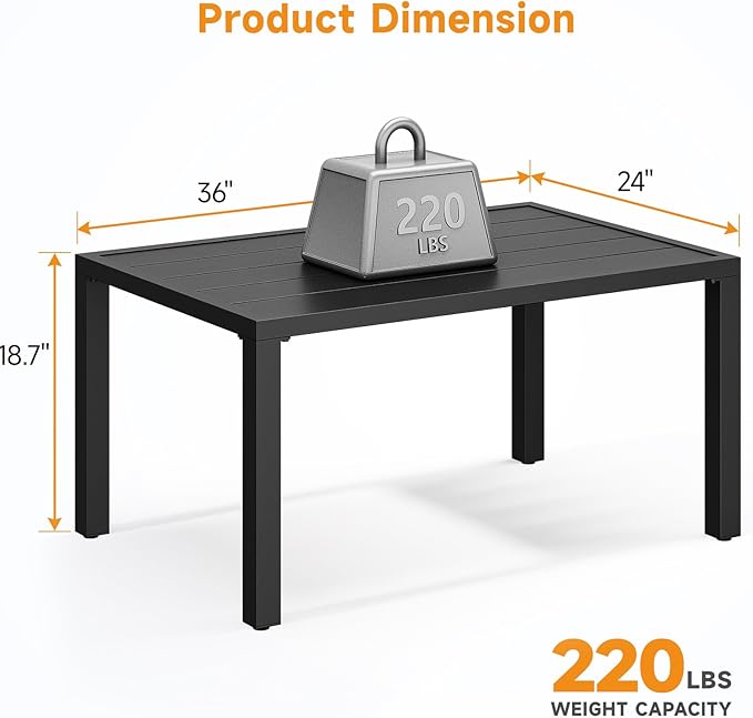 ONBRILL Outdoor Metal Coffee Table, 36 Inch Patio Black Coffee Table for Porch, Backyard, Poolside, Balcony ONBRILL