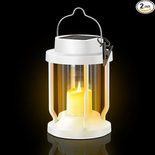 Solar Lantern Outdoor & Indoor Use – Hanging Solar Lights with Realistic Flickering Flameless Candle, Weatherproof for Gardens, Patios, Trees, and Lawns (White, 1 Pack) Rootora