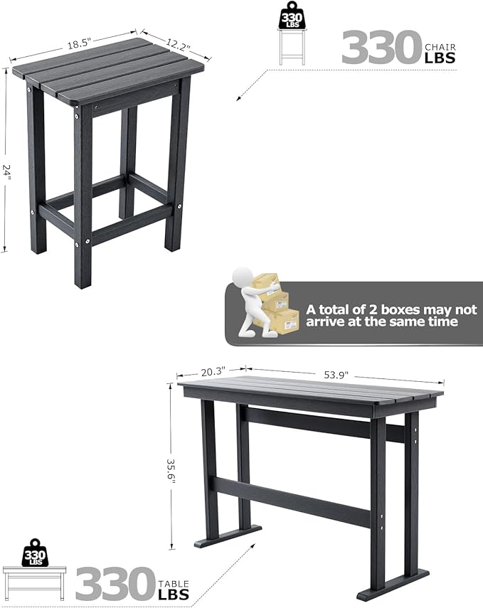 3 Piece HDPE Outdoor Bar Height Table and Chairs Set of 2 Includes High Top Patio Table and Chairs, Outside Patio Bar Set for Bistro,Balcony,Backyard,Poolside (Grey, 3 Piece) Rootora