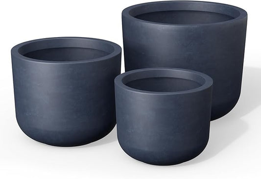 Kante 13",11",9" Dia Round Concrete Large Plant Pots Outdoor Indoor Planters Bowl with Drainage Hole for Patio, Set of 3,Charcoal Kante