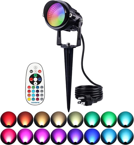 SUNVIE RGBW Outdoor Spotlight 12W LED Landscape Spotlights 120V Color Changing Spotlight Outdoor with Remote Control Waterproof LED Spot Lights Landscape Lights for Yard Patio Garden Lawn, 1 Pack SUNVIE