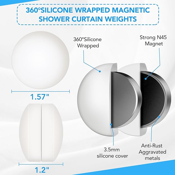 20 Pcs Shower Curtain Weights，Silicone Wrapped Heavy Duty shower curtain magnets，Curtain Weights Heavy Outdoor，Prevent Curtain Liner from Blowing Around, Work for Drapery, Flag, Tablecloth(10 Pairs) YixangDD