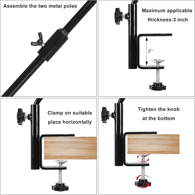 FEED GARDEN 31 Inch Heavy Duty Deck Hook, Non-Slip Clamp, 360 Degree Swivel, Black for Bird Feeders, Planters, Suet Baskets, Lanterns, Wind Chimes, 2 Pack FEEDGARDEN