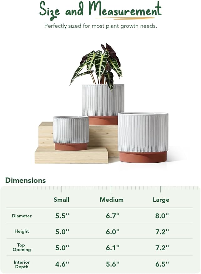 LE TAUCI Ceramic Pots for Plants, 8+6.7+5.5 Inch Plant Pots Indoor, Flower Pot with Drainage Holes, Medium Cylinder Planters for Indoor House Plants, Set of 3, Reactive Glaze White LETAUCI