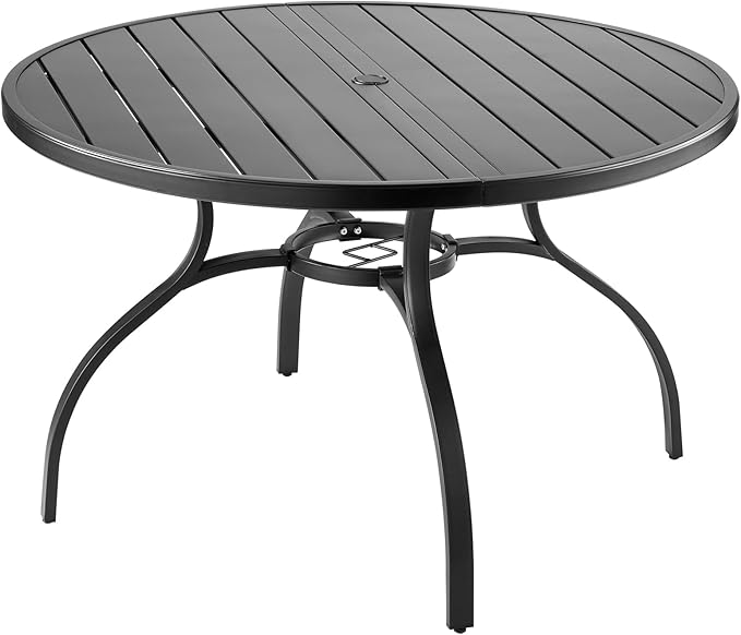 VEVOR Outdoor Patio Dining Table, 47 inch Round Metal Steel Slat Backyard Bistro Tables, with 1.5 in Umbrella Hole, Outside All-Weather Large Furniture for Lawn Garden Porch, Black VEVOR