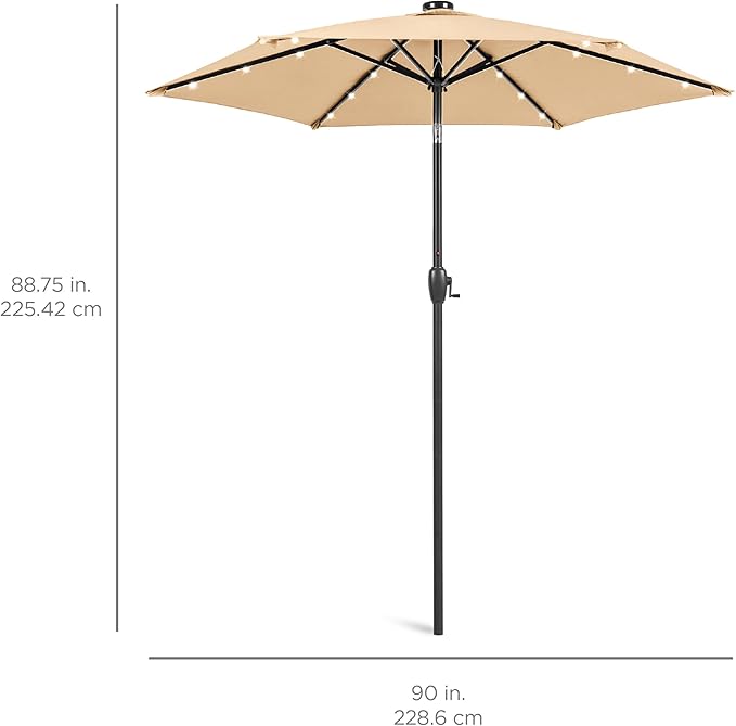 Best Choice Products 7.5ft Outdoor Solar Market Table Patio Umbrella for Deck, Pool w/Tilt, Crank, LED Lights - Sand BestChoiceProducts
