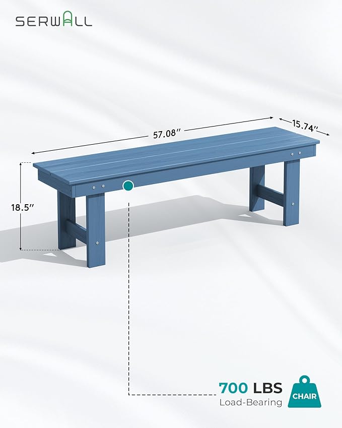 SERWALL Patio Dining Table and Bench Set for 6, Blue SERWALL