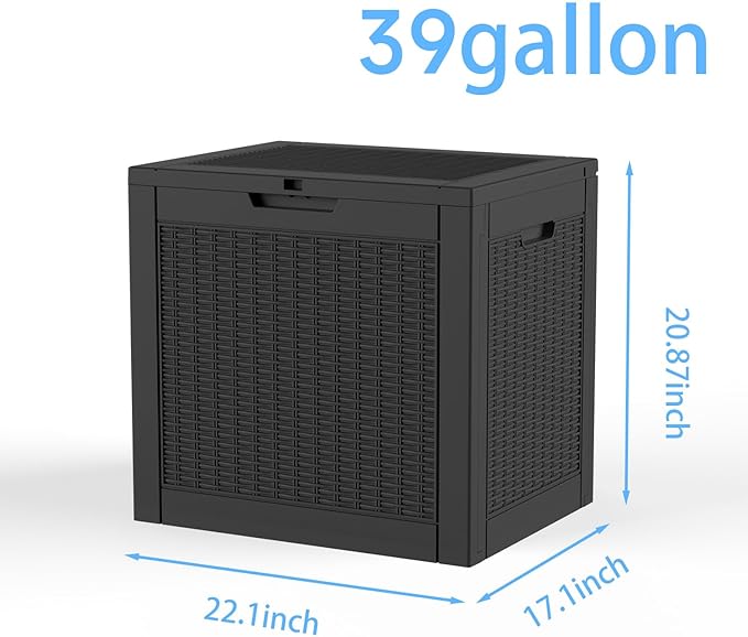 ROJIK 39 Gallon Outdoor Storage Box,Deck Box - Waterproof Patio Furniture, Garden Tools, Cushions, Pool Accessories Storage Bench with Lockable Lid and Side Handles (Black) ROJIK