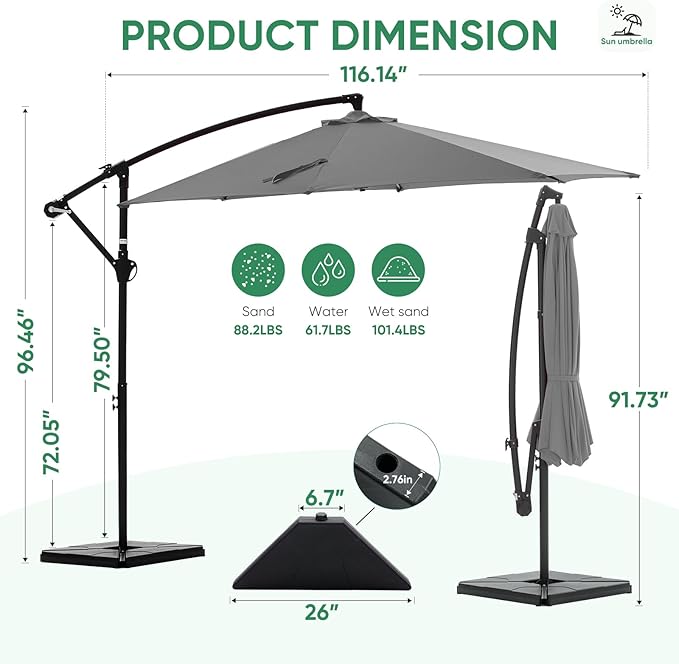 NEWBULIG 10FT Patio Umbrella, Offset Cantilever Outdoor Patio Table Umbrella, UV Protection, Fade Resistant Fabric, Easy Tilt Adjustment for Pool, Deck, Garden, Backyard NEWBULIG