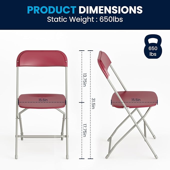 Hercules Series Plastic Folding Chair Red - 10 Pack 650LB Weight Capacity Comfortable Event Chair-Lightweight Folding Chair FlashFurniture
